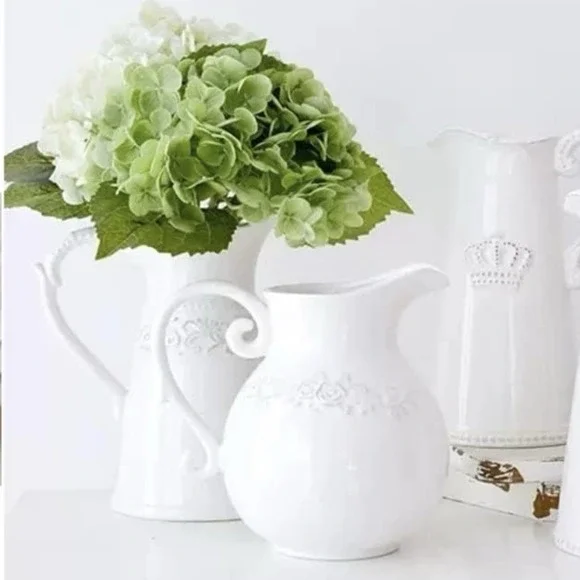 White Ceramic Crown Pitcher Vase Vintage Style Farmhouse Cottagecore Décor - Picture 5 of 7